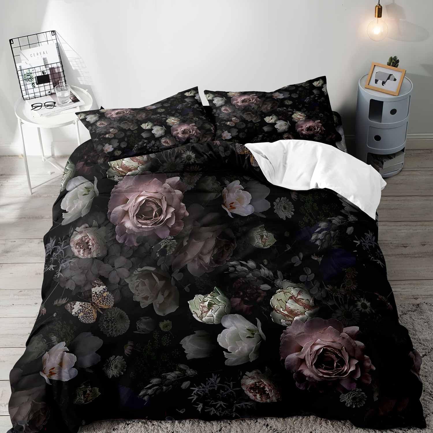 Aesthetic Floral Duvet Cover - طقم سرير كوين بغطاء لحاف مزين