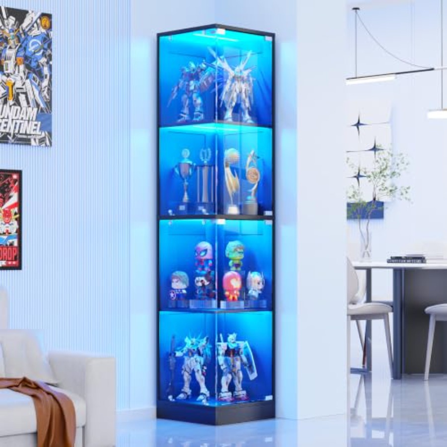 Lighting - خزانة عرض زاوية بأبواب زجاجية، مصنوعة