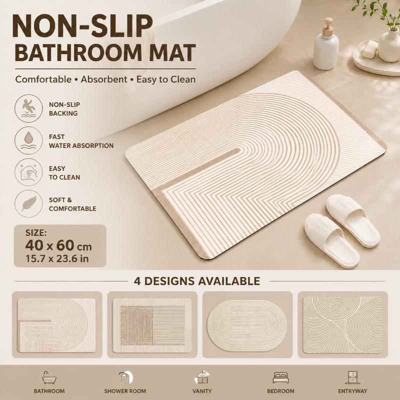 Quick Dry Diatomite Bath Mat - سجادة حمام من الدياتوميت مخططة باللون