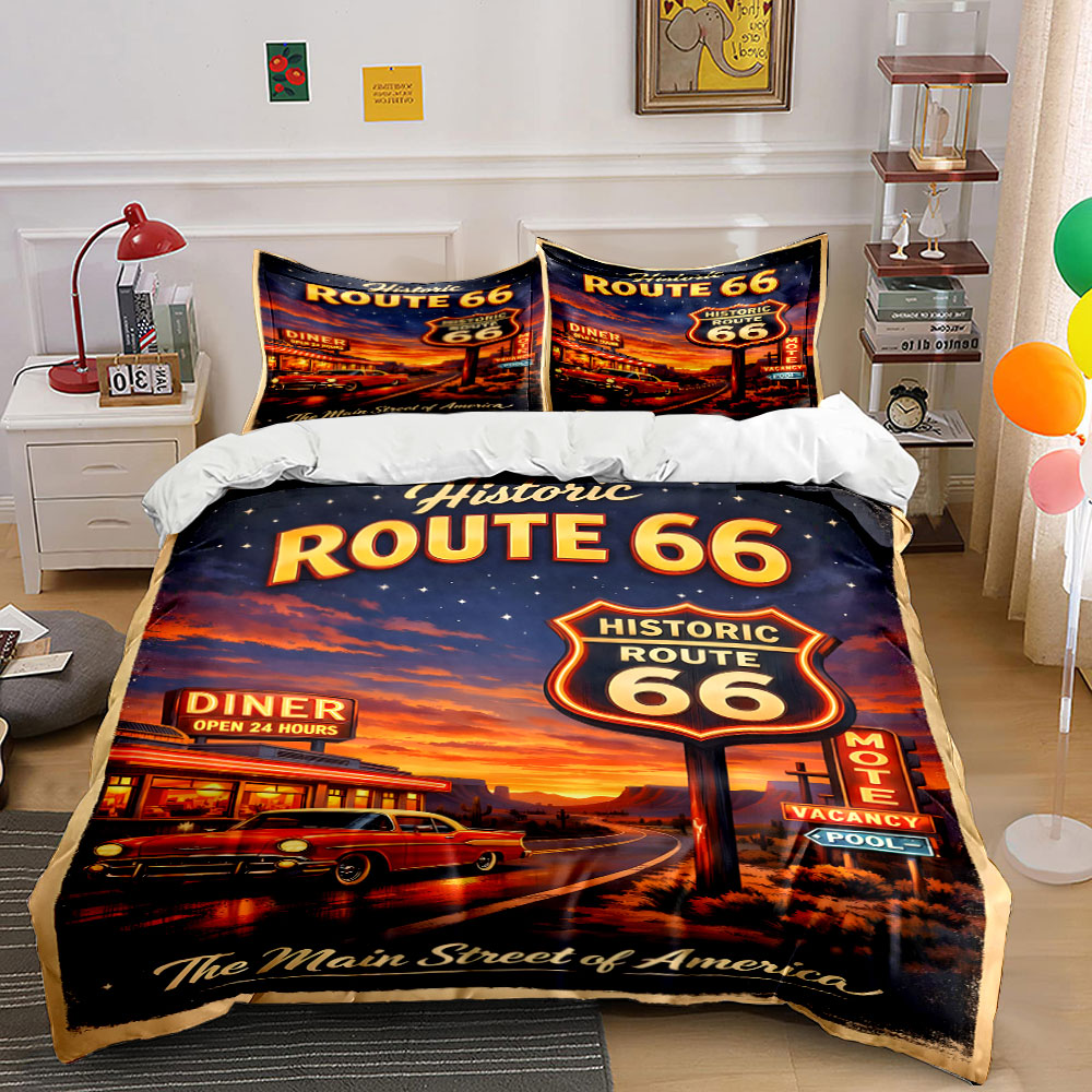 Duvet Cover Sets With Zipper - طقم غطاء لحاف بنمط الطريق 66